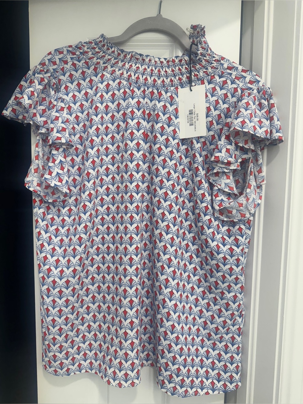 THML Red & Blue Patterned Ruffle Sleeve Top